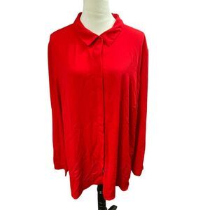 Lane Bryant Valentine Red Button Down Long Sleeve‎ Tunic Blouse Plus SZ 26/28 4x